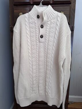 Cherokee  Bots size 14 Cream Cable Knit Button Mock Neck Sweater